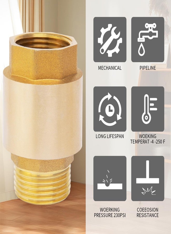 ChillWaves Brass In-Line Spring Check Valve DN25 1" Male x 1" Female Thread, One-Way Non-return Vertical Check Valve，Prevent Water Back-flow(1-PACK) - Image 5